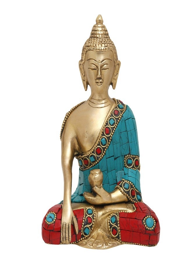 Pick End Now Brass Gautam Buddha Idol for Decoration | Gautam Buddha Sitting Position Draped in Blue Shawl Statue for Home Office Décor, Product Dimensions - 10.16 x 3.5 x 15.24Cm, 1 Kg - Image 1